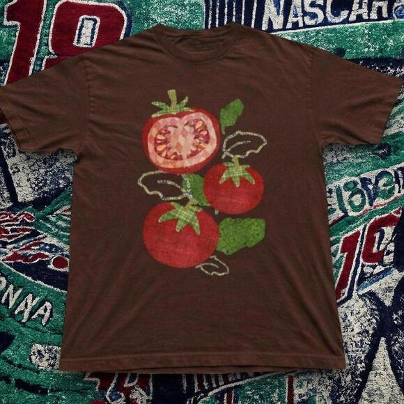 Tops - Y2K Cute Tomato Graphic Tee Dark Chocolate Brown Unisex.